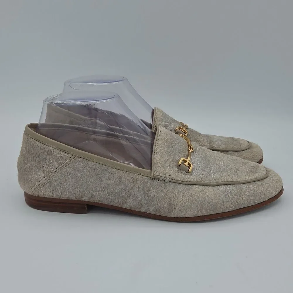 Sam Edelman Loraine Loafers Size 8.5 M Mink Beige Calf Hair Gold Bit Slip On